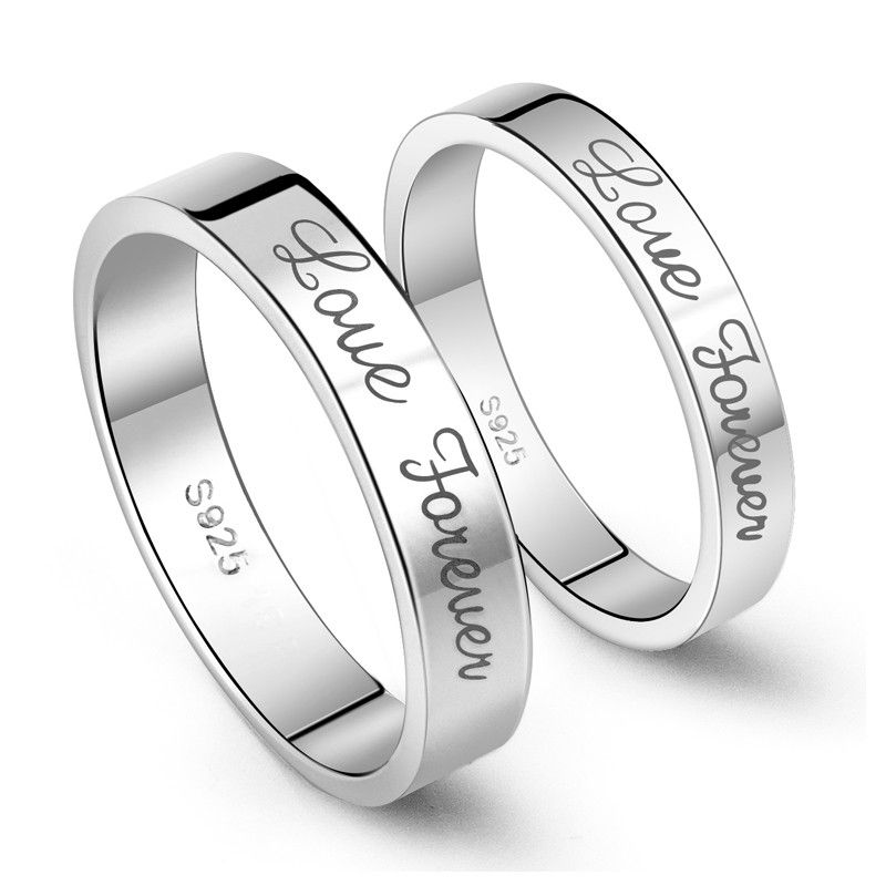 925 Sterling Silver Forever Love Simple Style Couple Anneaux (prix Pour Une Paire)