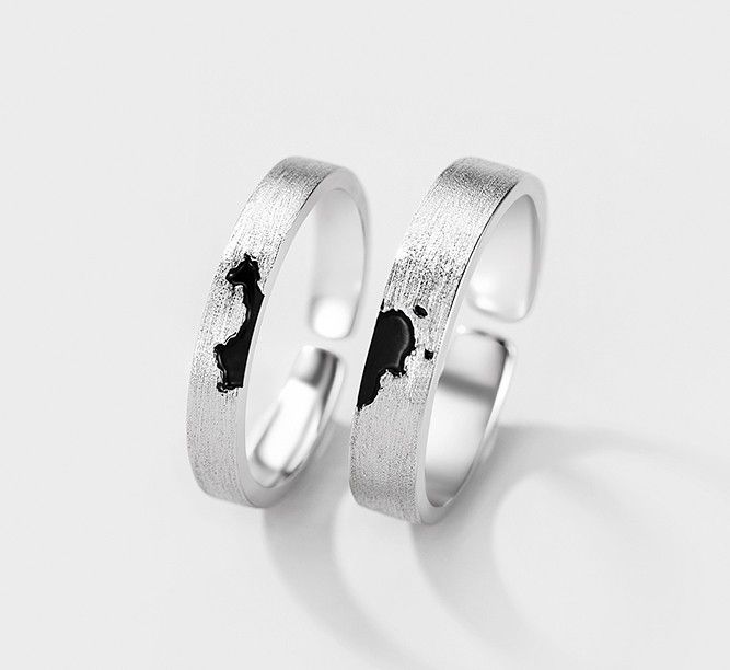 A Pieced-together Whole World S925 Anneaux De Couple Réglables Pour Amoureux En Argent Sterling