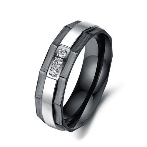 Acier Inoxydable Noir Et Argent Avec Anneaux De Couple En Zircone Cubique