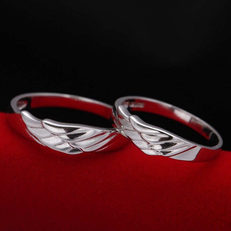 Ailes D'ange Romantiques Bagues De Couple En Argent Sterling 925 Faites À La Main Pure