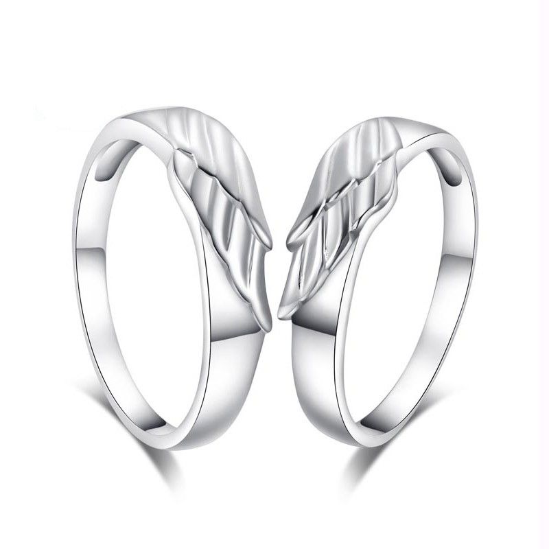 Ailes D'ange Romantiques Bagues De Couple En Argent Sterling 925 Faites À La Main Pure