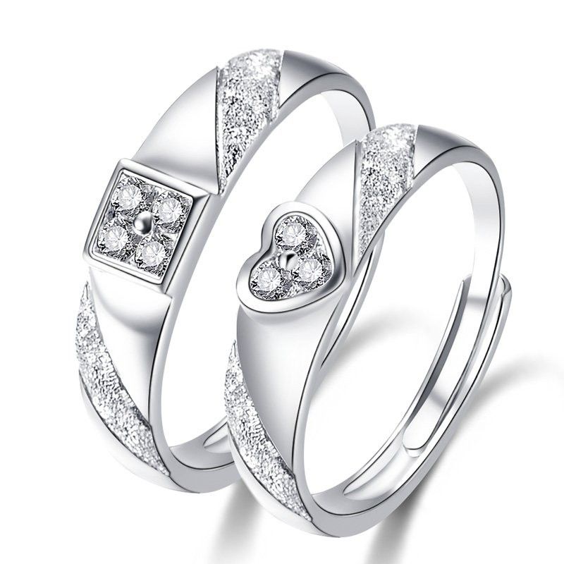 Ajustable En Argent Sterling 925 Avec Anneaux De Couple CZ Pour Amoureux (prix Pour Une Paire)