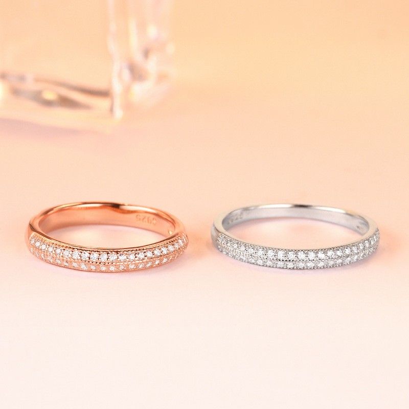 Alliance Classique En Or Rose / Argent Avec Saphir Blanc Et Argent Sterling