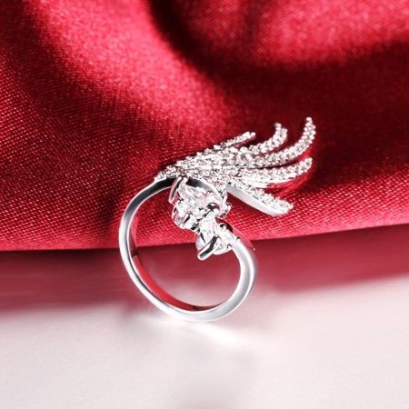 Anneau De Clou D'ouverture Incrusté De Zircon Cubique En Forme De Plume Élégante Pour Les Femmes