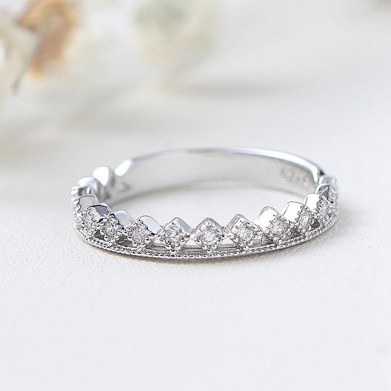 Anneau De Couronne De Charme Romantique En Argent 925 Simple Et Élégant