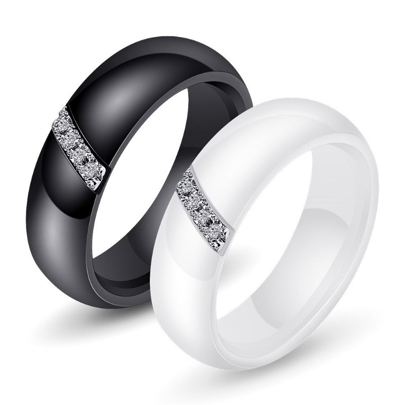 Anneau En Nano Céramique Simple Anneaux De Couple En Zircone Aaa Noir Et Blanc (prix Pour Une Paire)