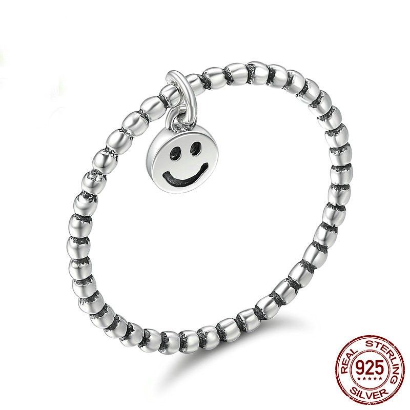 Anneau De Visage Souriant Simple En Argent Sterling 925 Personnalisé