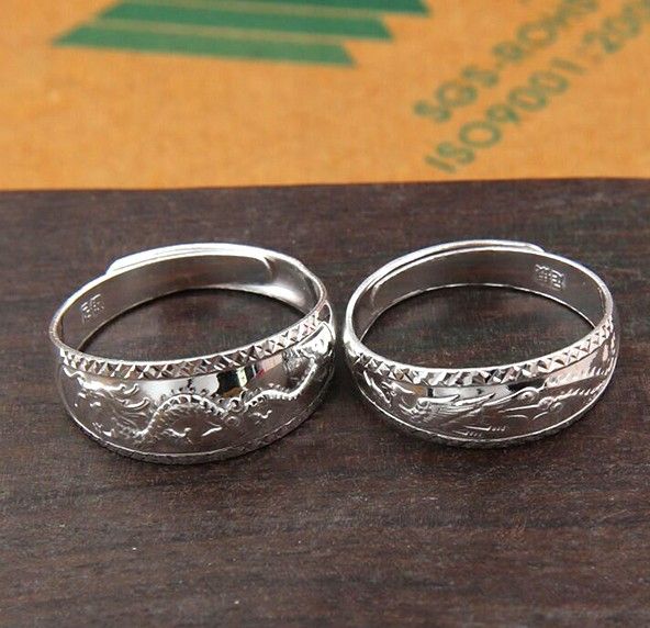 Anneaux Ajustables Pour Couples En Argent Sterling Dragon Et Phoenix