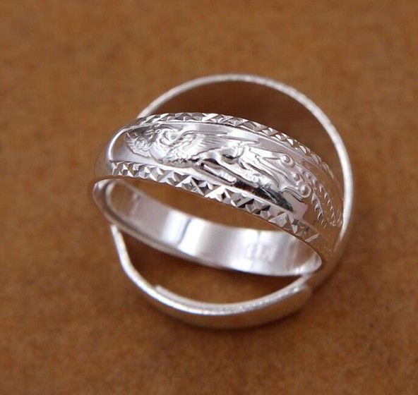 Anneaux Ajustables Pour Couples En Argent Sterling Dragon Et Phoenix