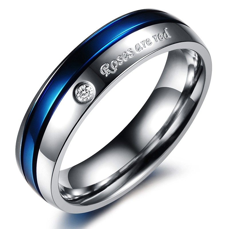 Anneaux De Couple En Acier Titane Diamant Bleu