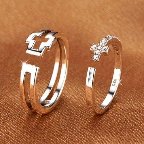 Anneaux De Couple Ajustables En Argent Sterling 925 De Style Croisé