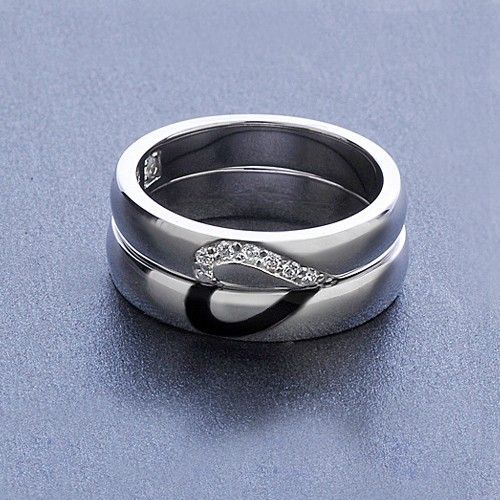 Anneaux De Couple Amoureux Uniques En Argent Sterling 925 Plaqué Or Blanc (prix Pour Une Paire)