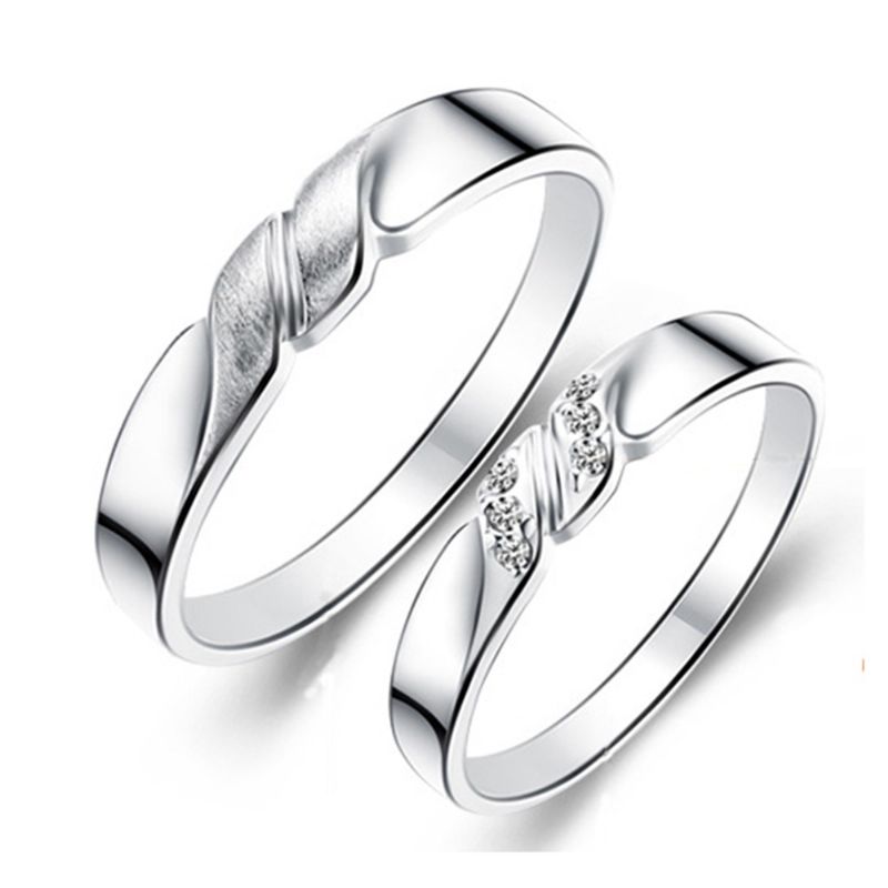 Anneaux De Couple En Argent 925 Plaqué Rhodium