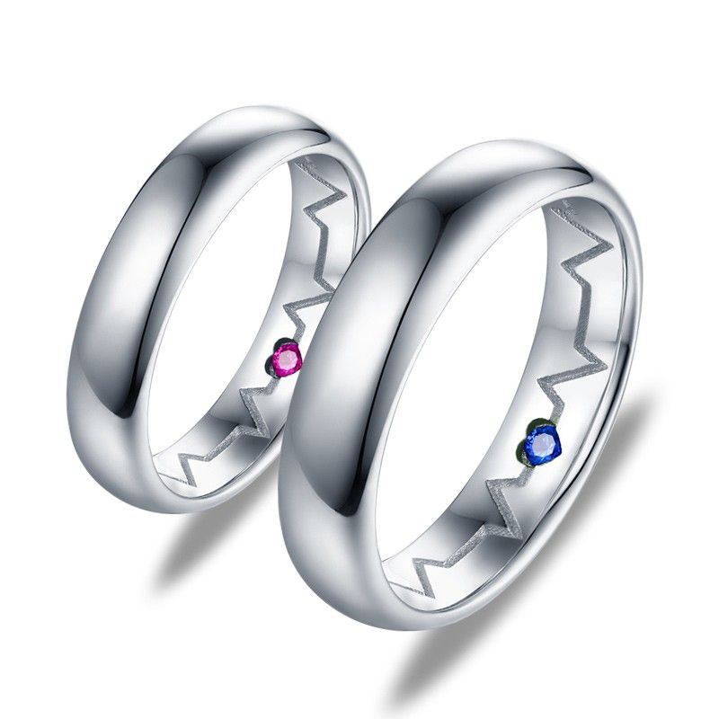 Anneaux De Couple En Argent S925 D'électrocardiogramme D'amour Simple De Mode