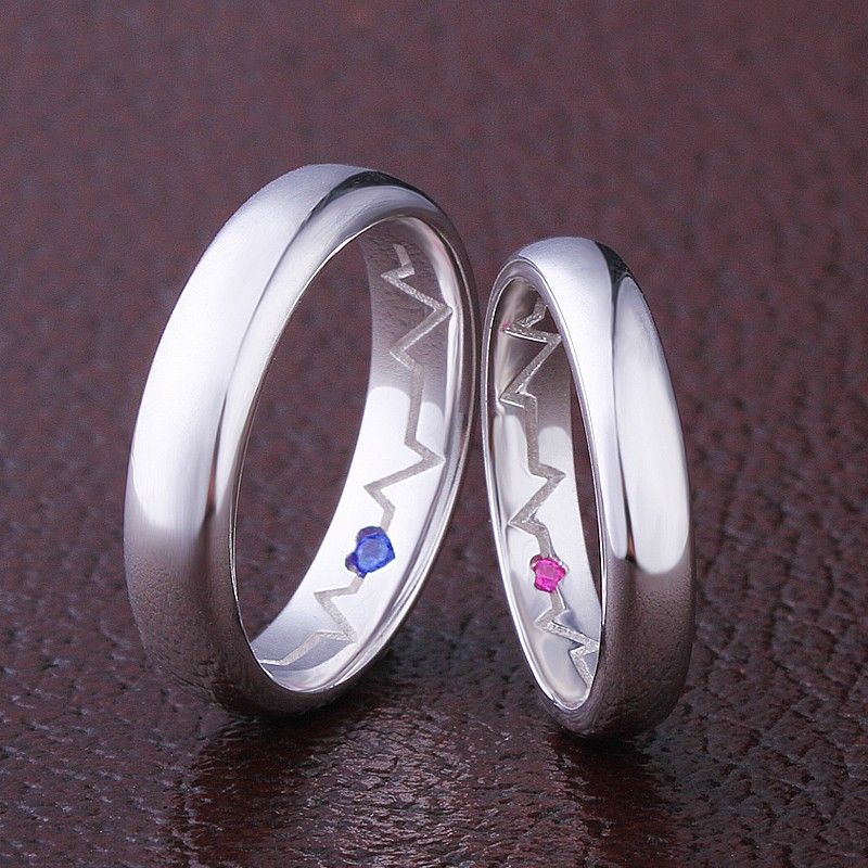 Anneaux De Couple En Argent S925 D'électrocardiogramme D'amour Simple De Mode