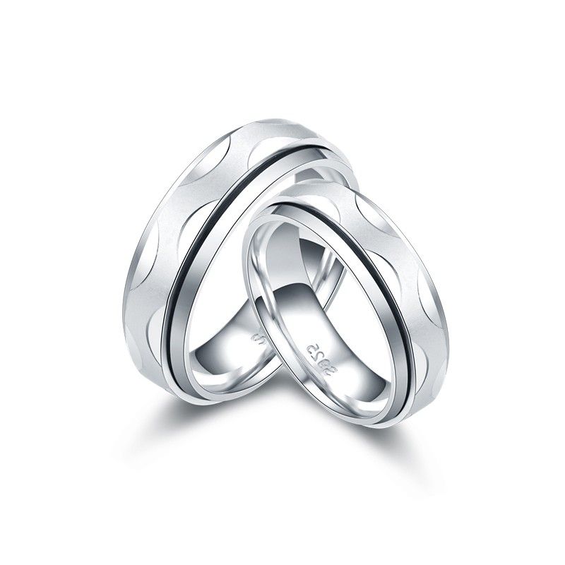 Anneaux De Couple En Argent Sterling 925 Rotatifs Intermédiaires