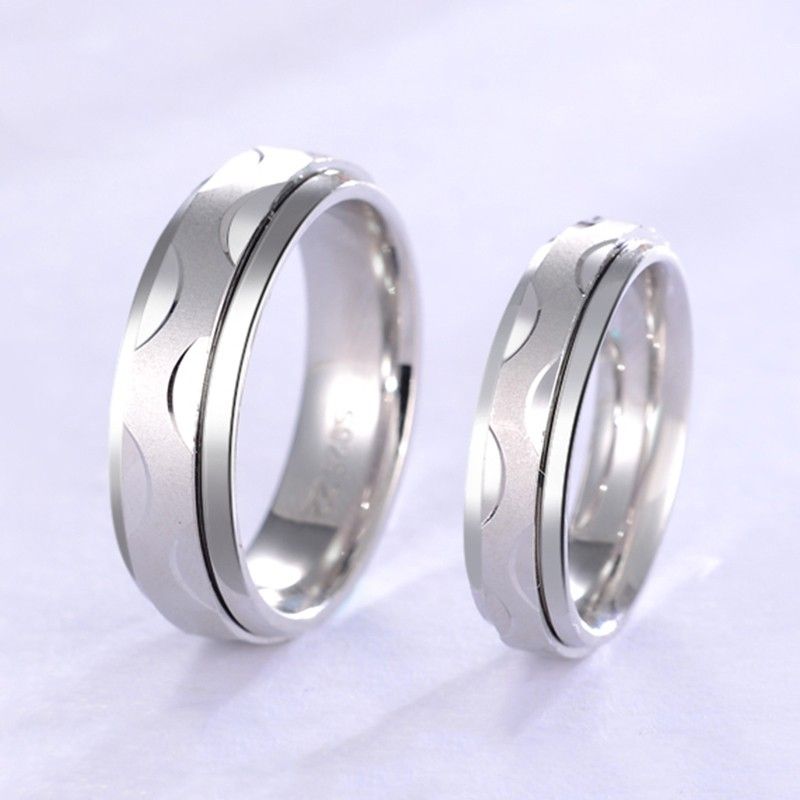 Anneaux De Couple En Argent Sterling 925 Rotatifs Intermédiaires