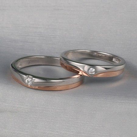 Anneaux De Couple CZ En Argent Sterling 925 Plaqué Or Rose Romantique