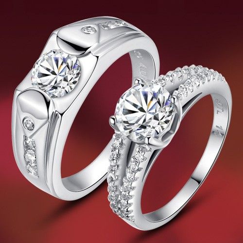 Anneaux De Couple En Or Blanc 18 Carats Plaqués En Argent Sterling 925 D'origine