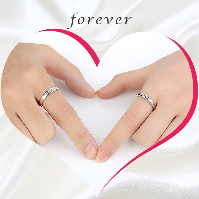 Anneaux De Couple Réglables En Argent 925 Expression Of Love "you Are In My Heart" Avec Zircone Cubique