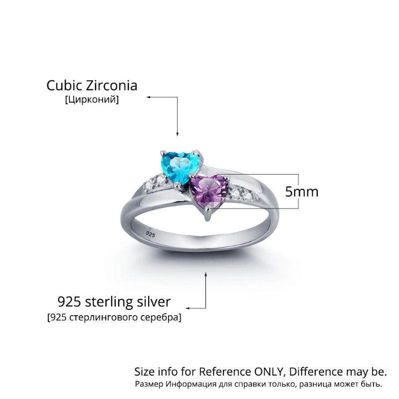 Anneaux De Mère En Argent Sterling 925 Personnalisés Avec 2 Pierres De Naissance Simulées Anneaux De Promesse Gravés Sur Mesure Pour Les Femmes