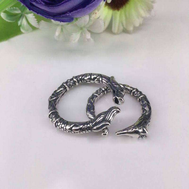 Anneaux D'ouverture De Couple D'amoureux En Argent Sterling Renard Tête De Dragon Rétro