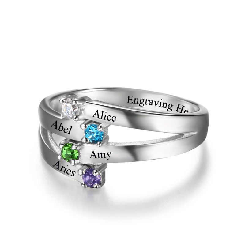 Anneaux De Pierre De Naissance Anneaux De Mères 925 En Argent Sterling Personnalisé Pierre De Naissance Famille Cubique Zircone Bague Cadeau De Fête Des Mères