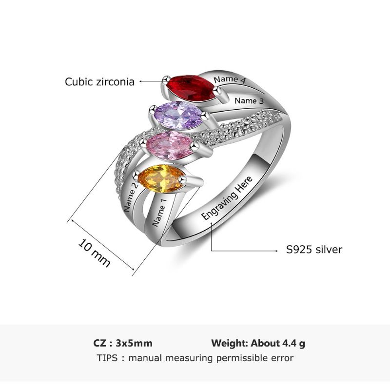 Anneaux De Pierre De Naissance Anneaux De Mères En Argent Sterling 925 Personnalisé Pierre De Naissance Famille Zircon Cubique Anneau Cadeau De Fête Des Mères