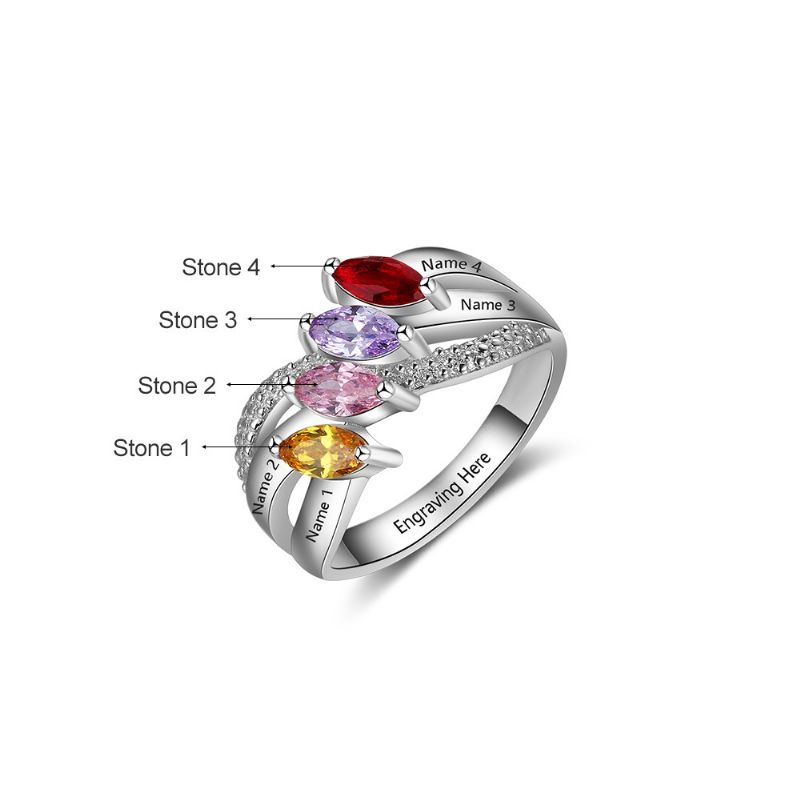 Anneaux De Pierre De Naissance Anneaux De Mères En Argent Sterling 925 Personnalisé Pierre De Naissance Famille Zircon Cubique Anneau Cadeau De Fête Des Mères