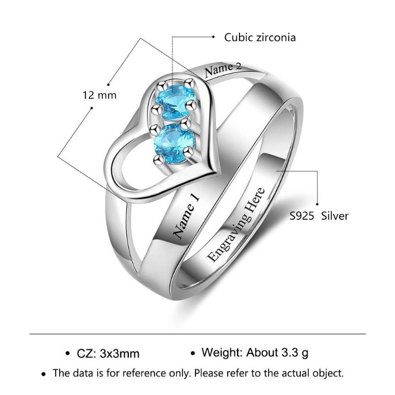 Anneaux De Pierre De Naissance Anneaux De Mères En Argent Sterling 925 Personnalisé Pierre De Naissance Famille Zircon Cubique Bague Cadeau De Fête Des Mères