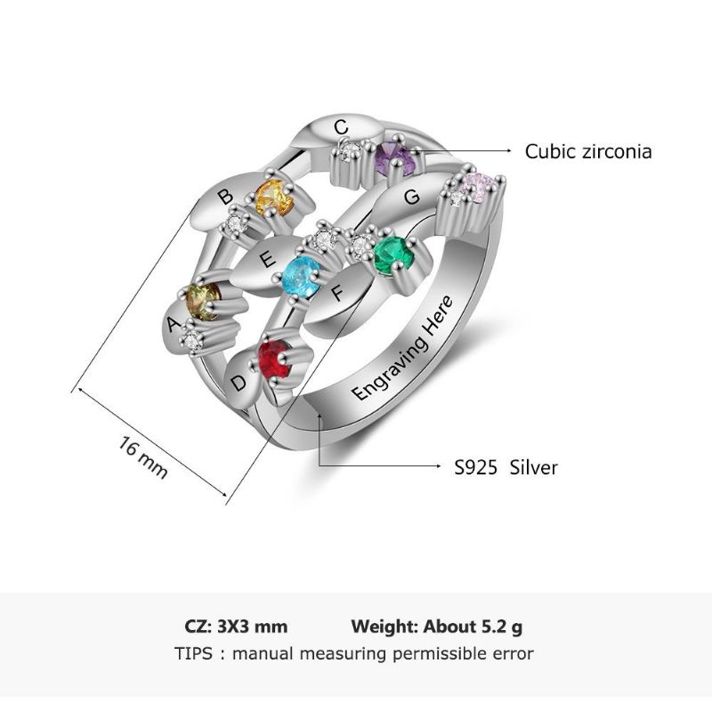 Anneaux De Pierre De Naissance Anneaux De Mères En Argent Sterling 925 Personnalisé Pierre De Naissance Famille Zircon Cubique Bague Cadeau De Fête Des Mères