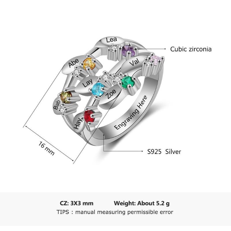 Anneaux De Pierre De Naissance Anneaux De Mères En Argent Sterling 925 Personnalisé Pierre De Naissance Famille Zircon Cubique Bague Cadeau De Fête Des Mères