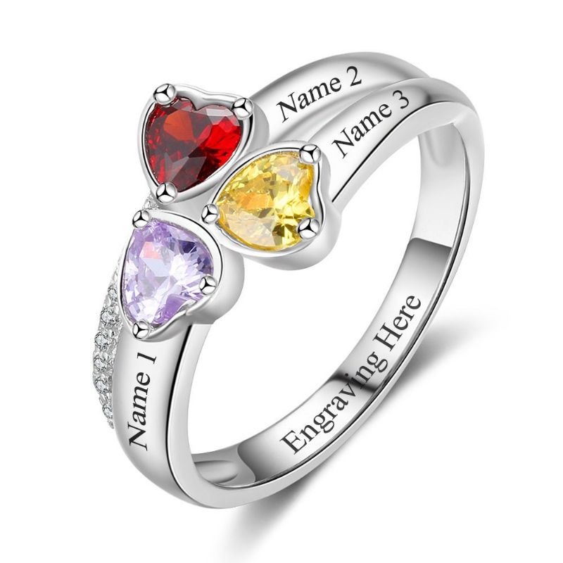 Anneaux De Pierre De Naissance Anneaux De Mères En Argent Sterling 925 Personnalisé Pierre De Naissance Famille Zircon Cubique Bague Cadeau De Fête Des Mères