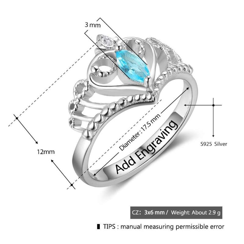 Anneaux De Pierre De Naissance Anneaux De Mères En Argent Sterling 925 Personnalisé Pierre De Naissance Famille Zircon Cubique Bague Cadeau De Fête Des Mères