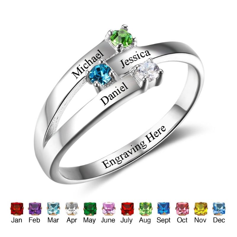 Anneaux De Pierre De Naissance Anneaux De Mères En Argent Sterling 925 Personnalisé Pierre De Naissance Famille Zircon Cubique Bague Cadeau De Fête Des Mères