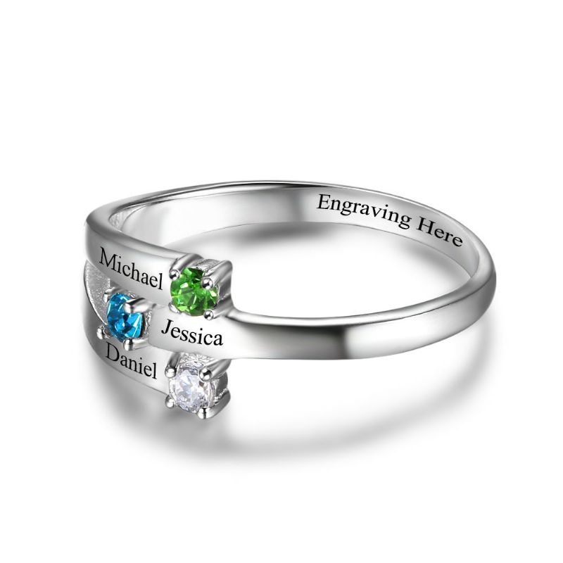 Anneaux De Pierre De Naissance Anneaux De Mères En Argent Sterling 925 Personnalisé Pierre De Naissance Famille Zircon Cubique Bague Cadeau De Fête Des Mères