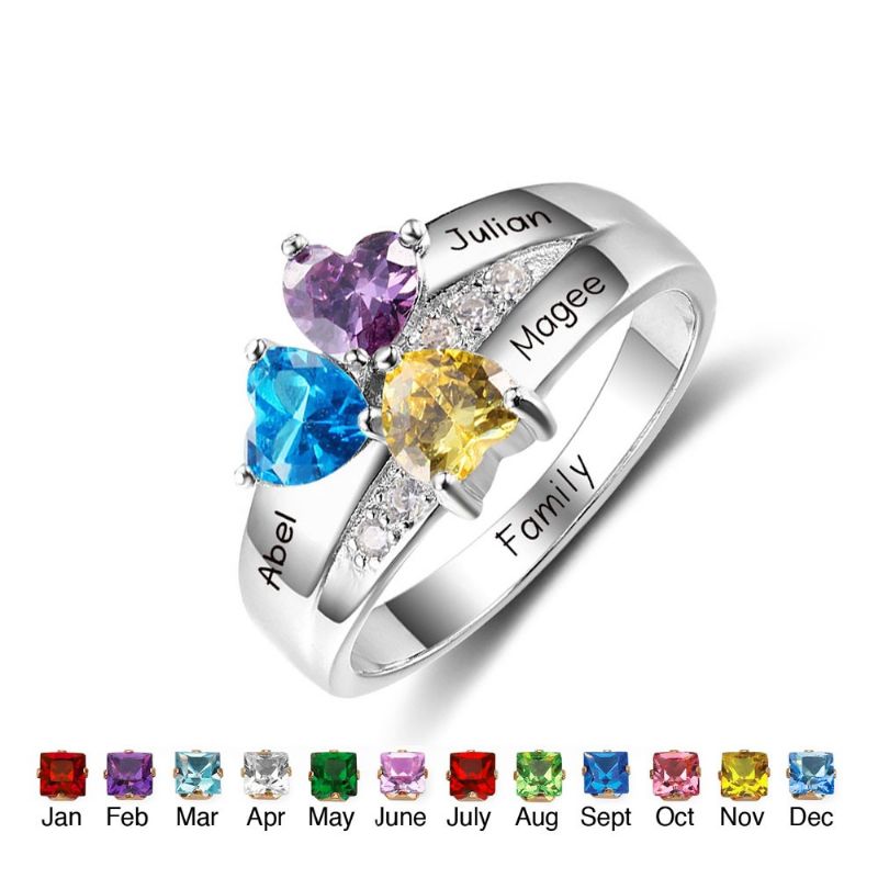 Anneaux De Pierre De Naissance Anneaux De Mères En Argent Sterling 925 Personnalisé Pierre De Naissance Famille Zircon Cubique Bague Cadeau De Fête Des Mères