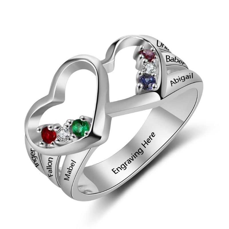 Anneaux De Pierre De Naissance Anneaux De Mères En Argent Sterling 925 Personnalisé Pierre De Naissance Famille Zircon Cubique Bague Cadeau De Fête Des Mères