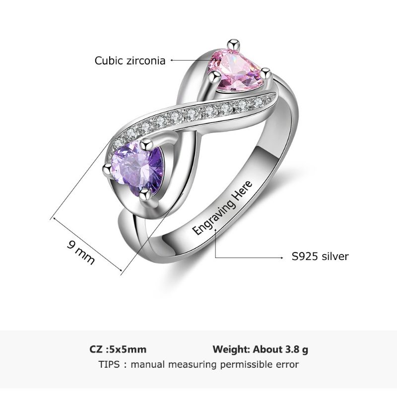 Anneaux De Pierre De Naissance Anneaux De Mères En Argent Sterling 925 Personnalisé Pierre De Naissance Famille Zircon Cubique Bague Cadeau De Fête Des Mères