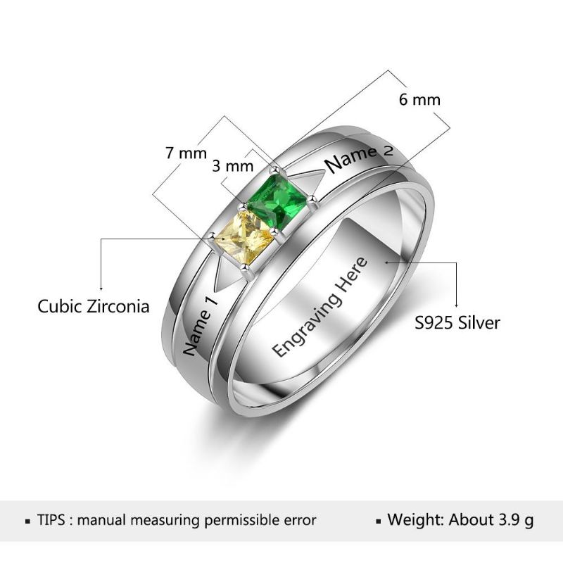 Anneaux De Pierre De Naissance Anneaux De Mères En Argent Sterling 925 Personnalisé Pierre De Naissance Famille Zircon Cubique Bague Cadeau De Fête Des Mères