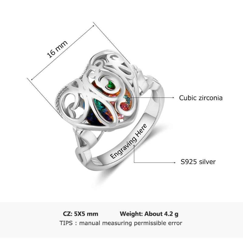 Anneaux De Pierre De Naissance Anneaux De Mères En Argent Sterling 925 Personnalisé Pierre De Naissance Famille Zircon Cubique Bague Cadeau De Fête Des Mères