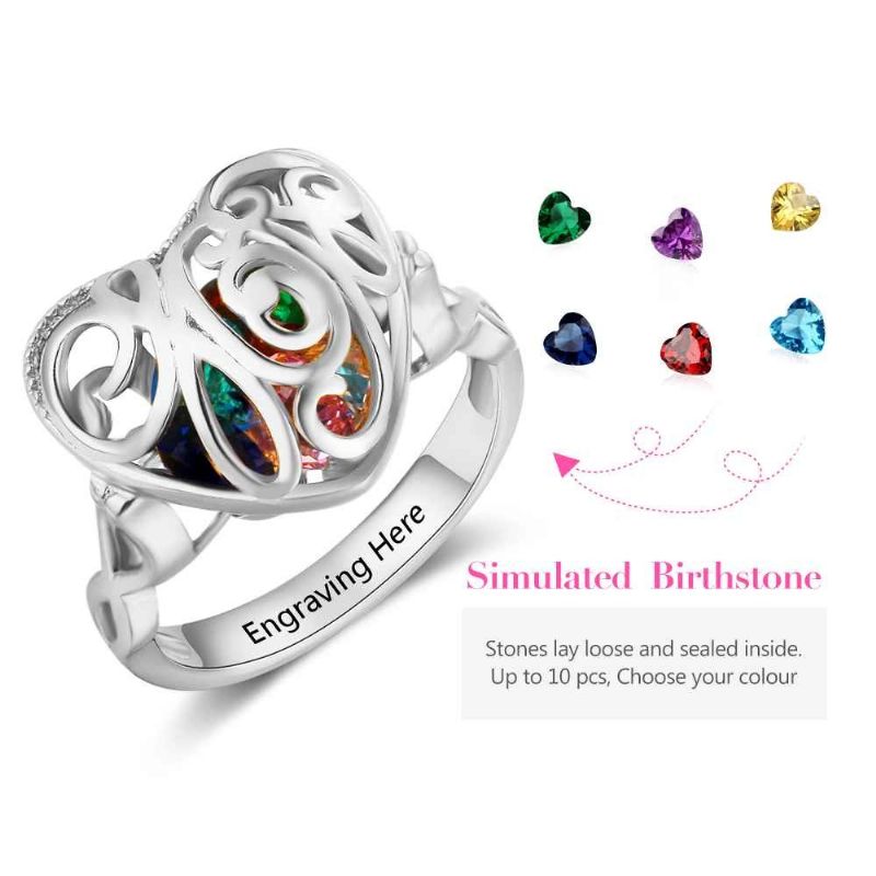 Anneaux De Pierre De Naissance Anneaux De Mères En Argent Sterling 925 Personnalisé Pierre De Naissance Famille Zircon Cubique Bague Cadeau De Fête Des Mères