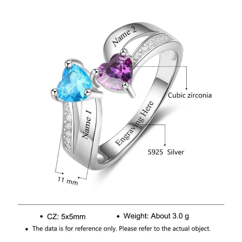 Anneaux De Pierre De Naissance Anneaux De Mères En Argent Sterling 925 Personnalisé Pierre De Naissance Famille Zircon Cubique Bague Cadeau De Fête Des Mères