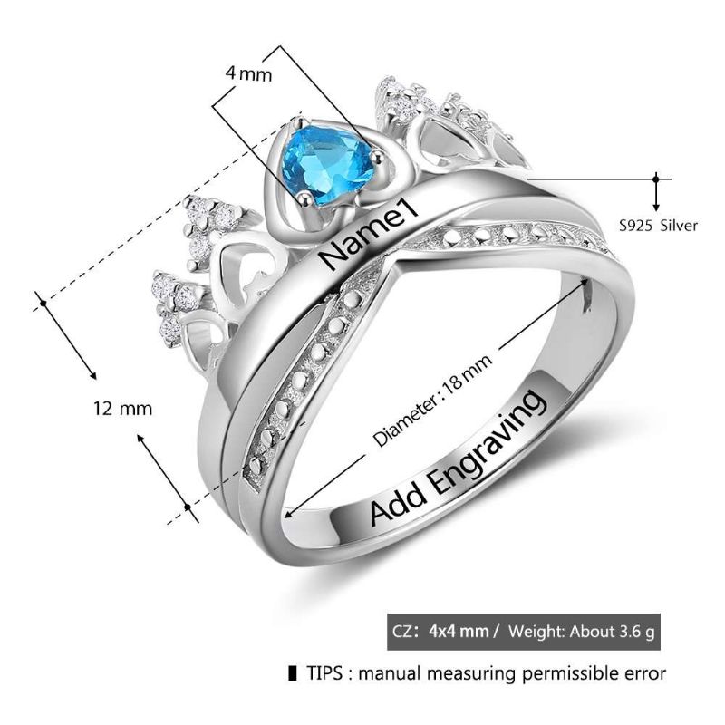 Anneaux De Pierre De Naissance Anneaux De Mères En Argent Sterling 925 Personnalisé Pierre De Naissance Famille Zircon Cubique Bague Cadeau De Fête Des Mères