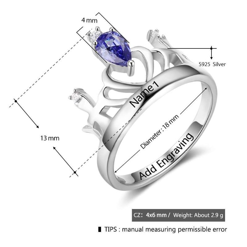 Anneaux De Pierre De Naissance Anneaux De Mères En Argent Sterling 925 Personnalisé Pierre De Naissance Famille Zircon Cubique Bague Cadeau De Fête Des Mères