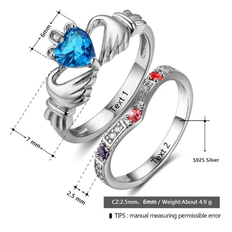 Anneaux De Pierre De Naissance Anneaux De Mères En Argent Sterling 925 Personnalisé Pierre De Naissance Famille Zircon Cubique Bague Cadeau De Fête Des Mères