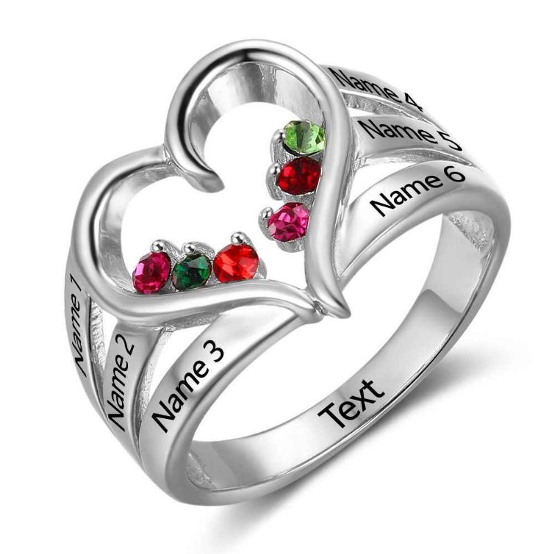 Anneaux De Pierre De Naissance Anneaux De Mères En Argent Sterling 925 Personnalisé Pierre De Naissance Famille Zircon Cubique Bague Cadeau De Fête Des Mères