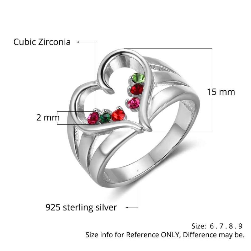 Anneaux De Pierre De Naissance Anneaux De Mères En Argent Sterling 925 Personnalisé Pierre De Naissance Famille Zircon Cubique Bague Cadeau De Fête Des Mères