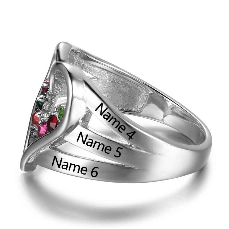 Anneaux De Pierre De Naissance Anneaux De Mères En Argent Sterling 925 Personnalisé Pierre De Naissance Famille Zircon Cubique Bague Cadeau De Fête Des Mères