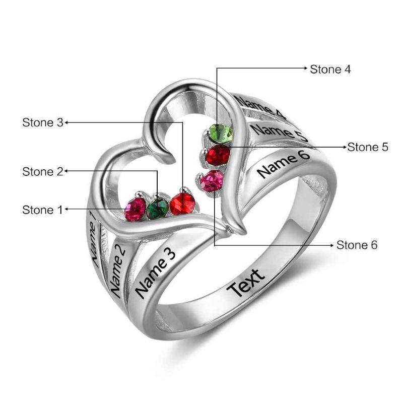 Anneaux De Pierre De Naissance Anneaux De Mères En Argent Sterling 925 Personnalisé Pierre De Naissance Famille Zircon Cubique Bague Cadeau De Fête Des Mères